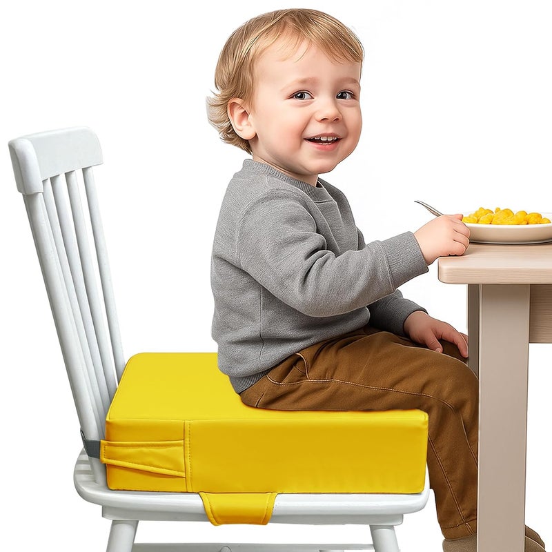 AAAini Toddler Booster Seat for Dining Table – PU Washable Cushion with Double Safe Straps, Non-Slip Bottom, Portable Travel Booster Seat for Toddlers (Yellow) - Image 5
